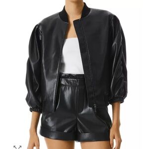 Alice + Olivia Jax Black Faux Leather Bomber Jacket, Size Small